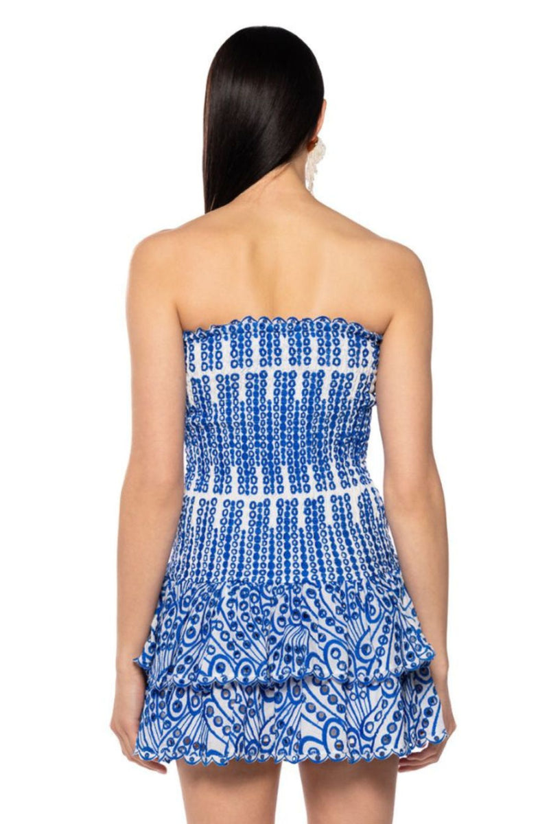 Vestido Azul Encanto - Curto Tomara que Caia com Babados