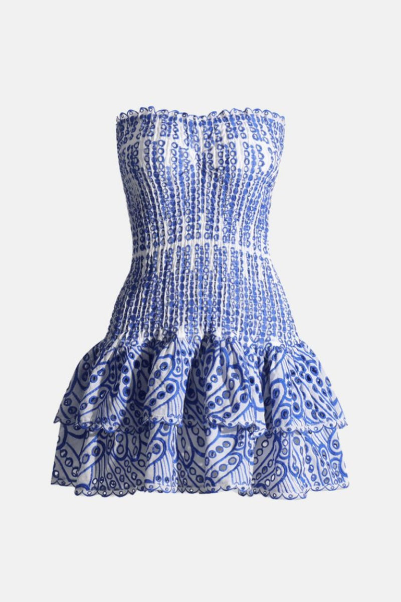 Vestido Azul Encanto - Curto Tomara que Caia com Babados