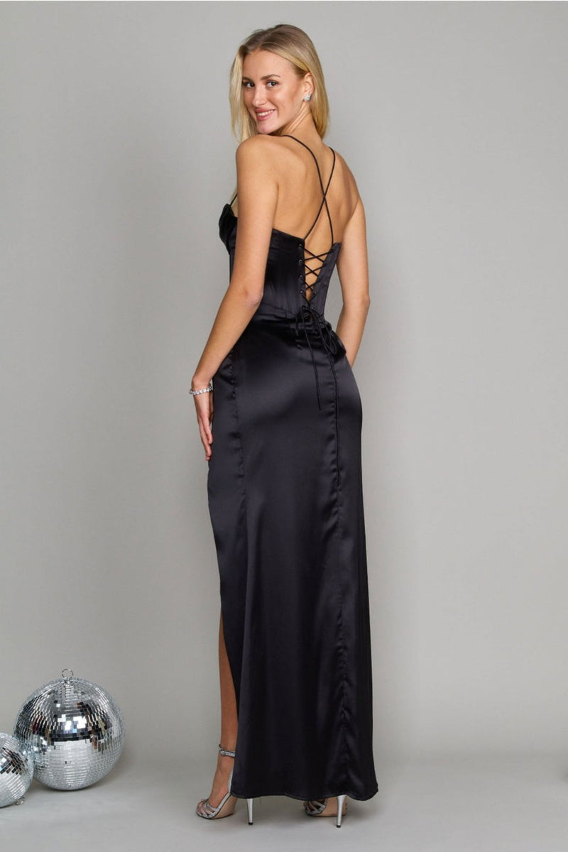 Vestido Bela Longo com Fenda – Cetim Premium e Bojo Estruturado